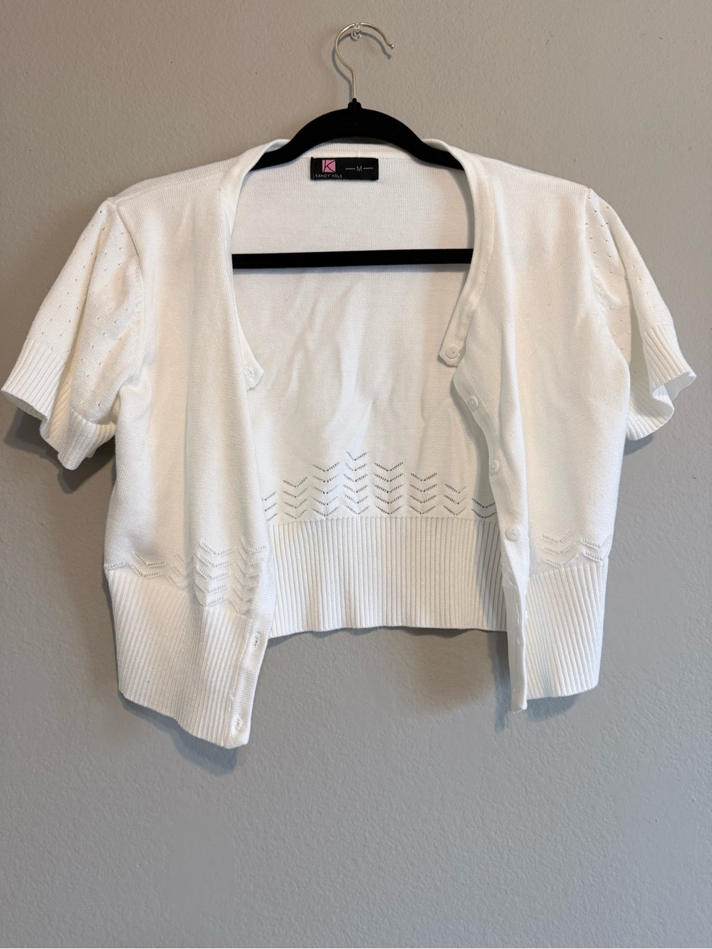 White Short Sleeve Cropped Cardigan
